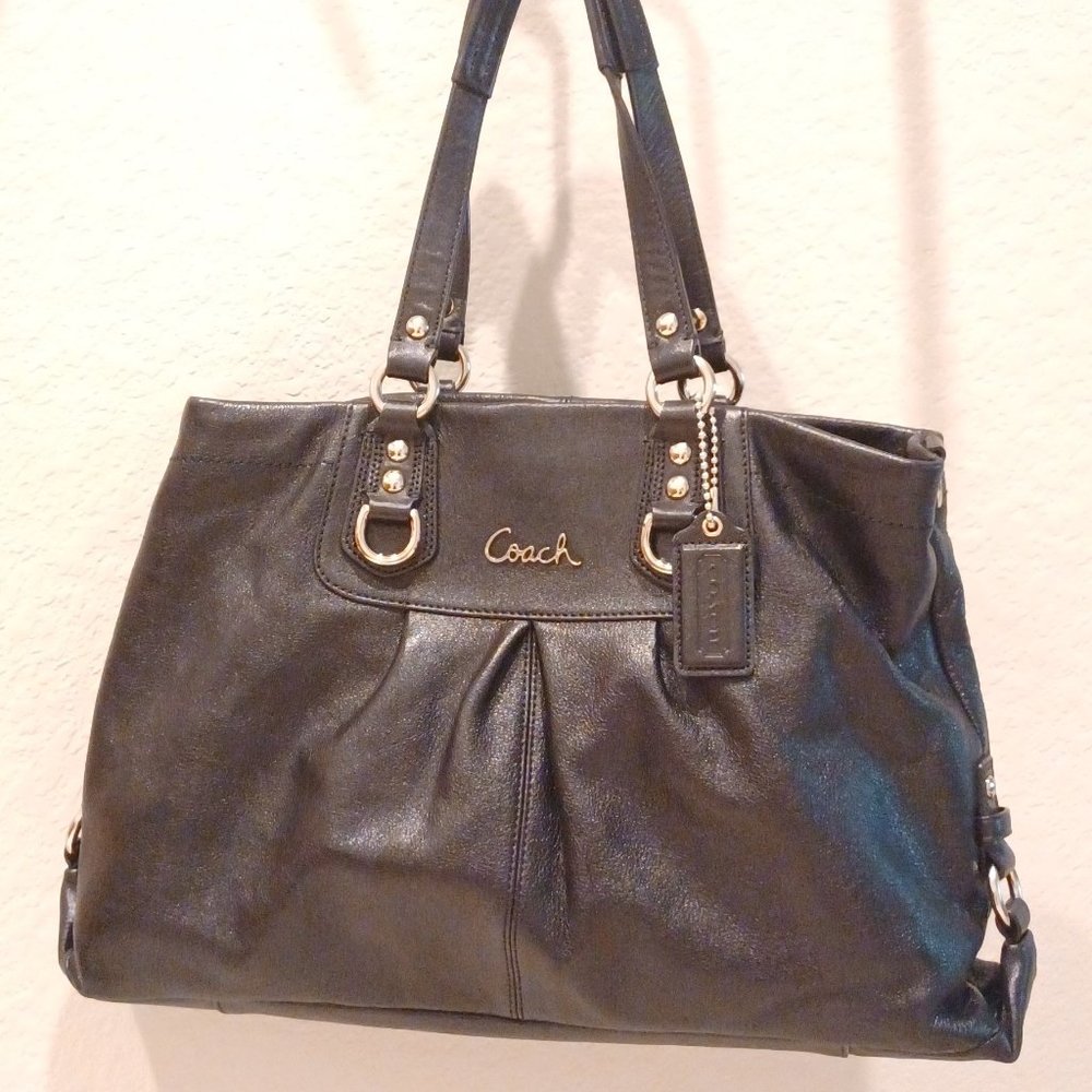 COACH Ashley Black Leather Satchel Shoulder Purse Bag F15513